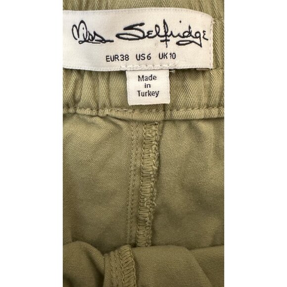 Miss Selfridge Size 6 Olive Green Cotton High-Waisted Shorts Pockets Casual - Picture 2 of 13